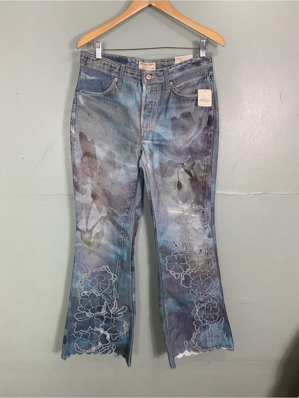 Blue Floral Embroidered Flare Jeans - Women's - Picture 2 of 9